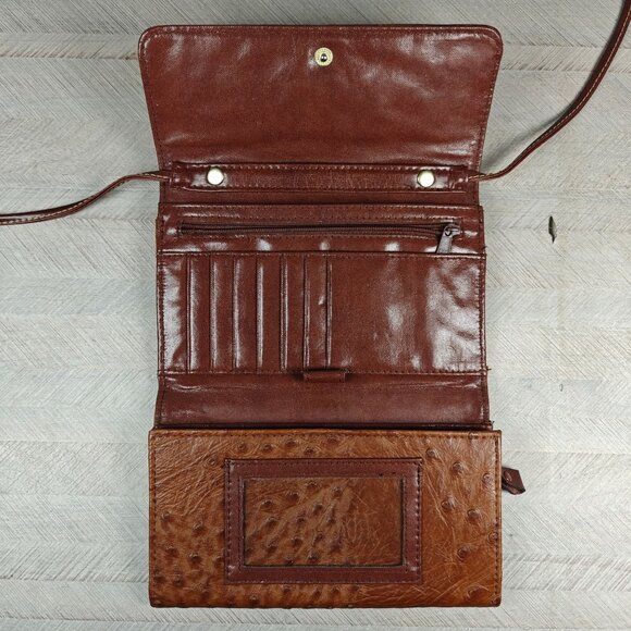Vintage Carryland Genuine Leather Brown Crossbody Wallet Organizer Croc Embossed - Picture 3 of 8